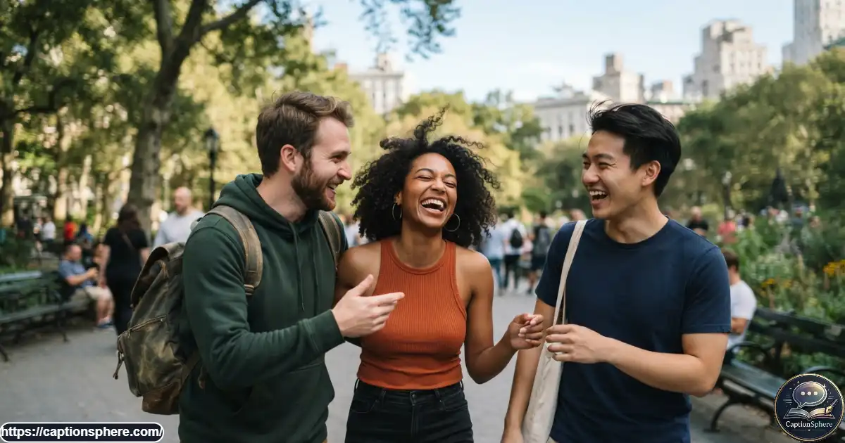 Friends laughing together during a spontaneous outdoor moment
