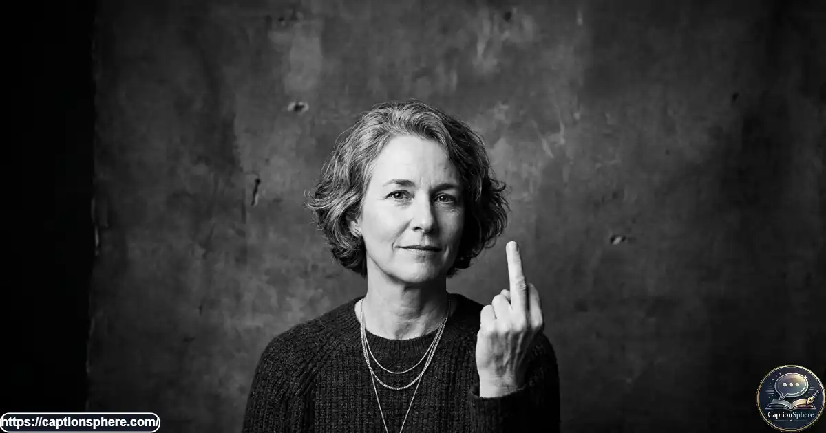 Black-and-white editorial portrait featuring a clearly visible middle-finger gesture.