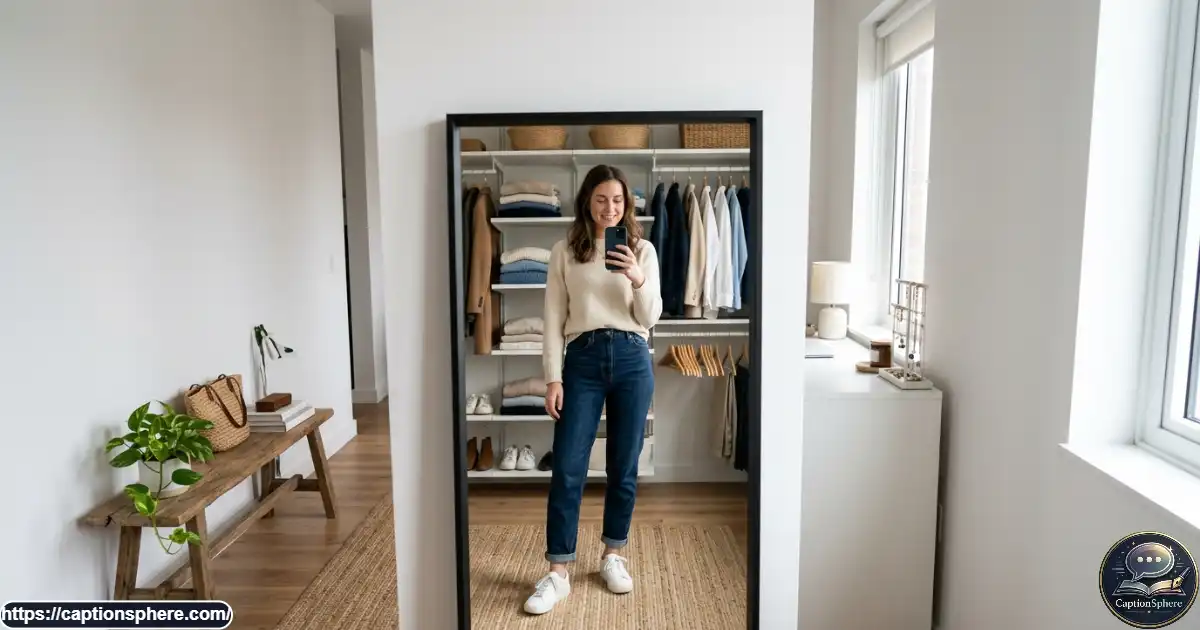 Person checking a streetwear outfit in a full-length mirror in a modern room

