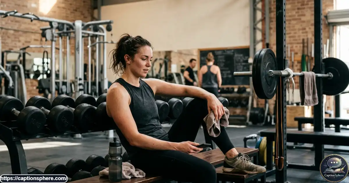Athlete in workout clothes resting beside gym equipment after a training session

