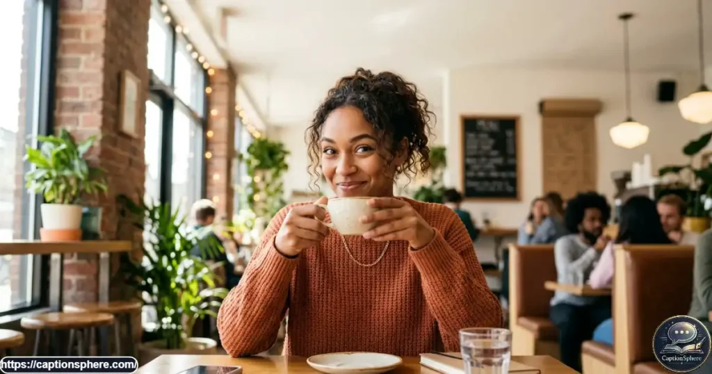 : Smiling young adult at a cafe representing funny and petty revenge captions