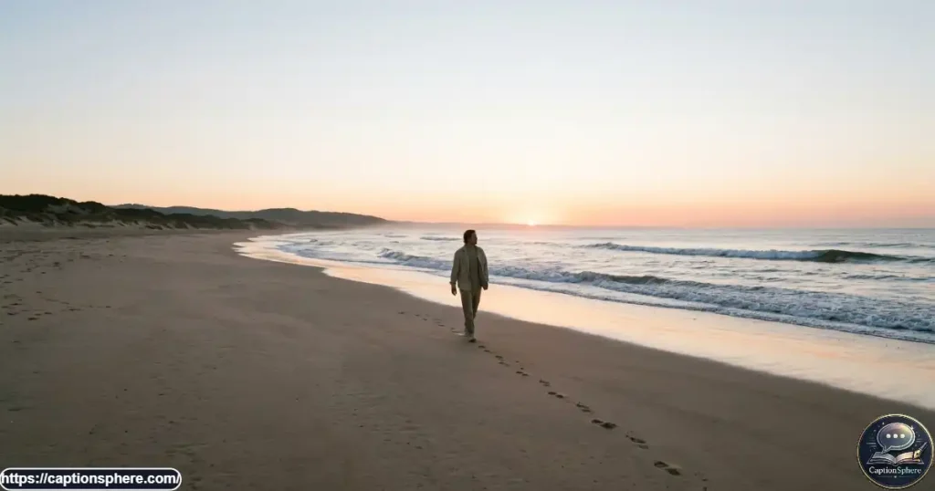 Person walking alone beside the ocean at sunrise after a difficult breakup
