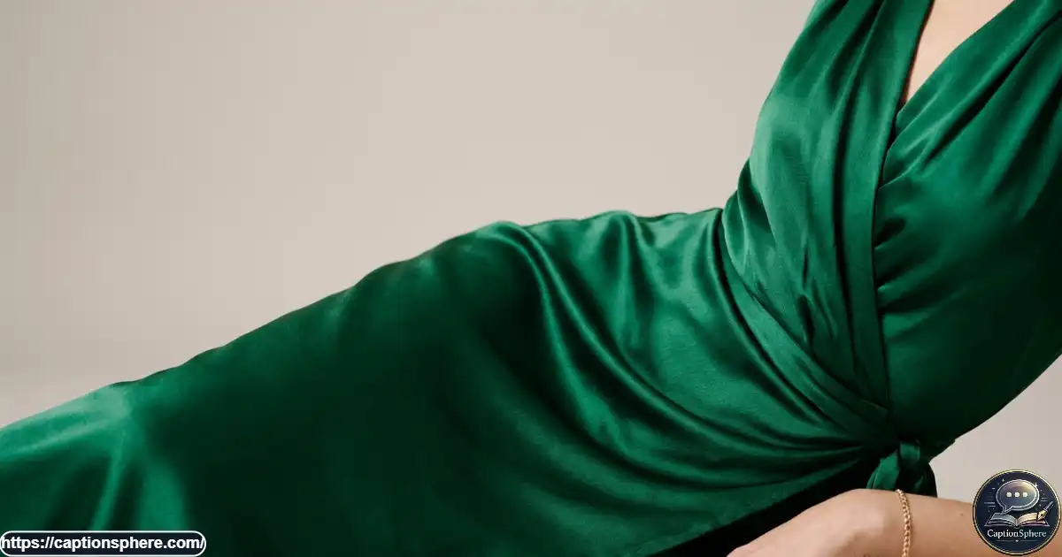 Close-up editorial portrait featuring emerald green fabric against a softly lit neutral background.