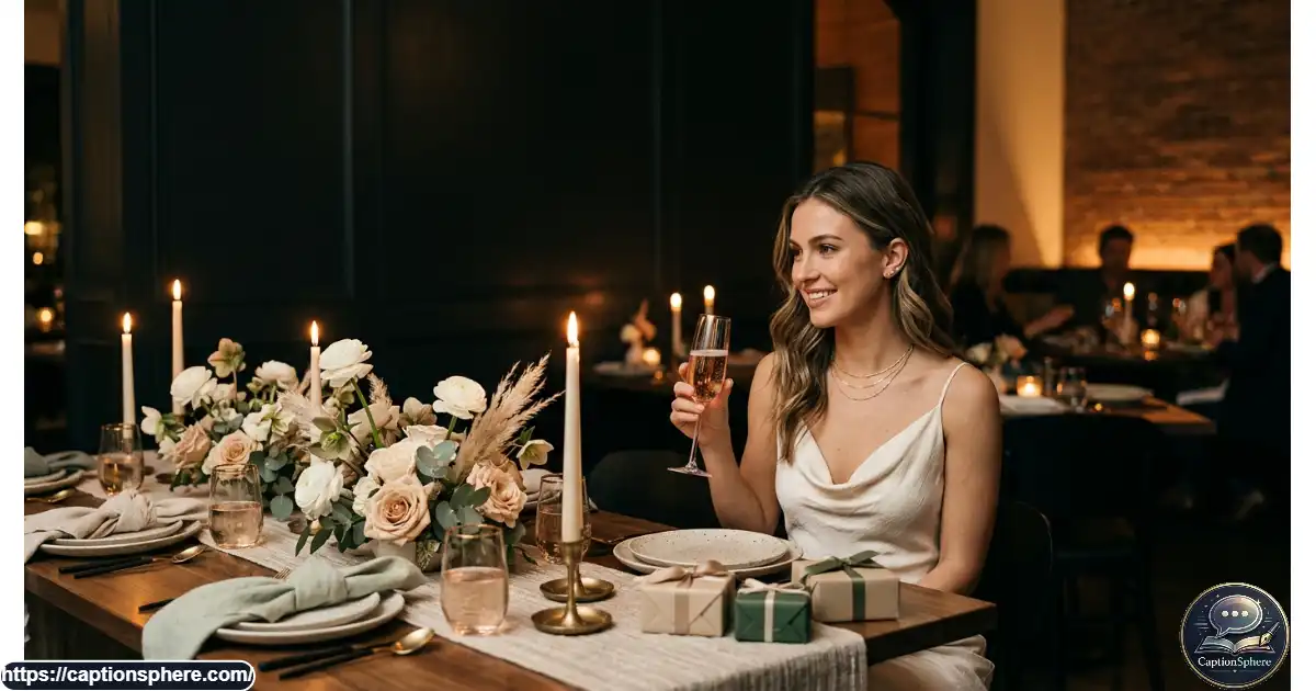 Elegant young adult in a formal outfit celebrating a twenty-first birthday at dinner