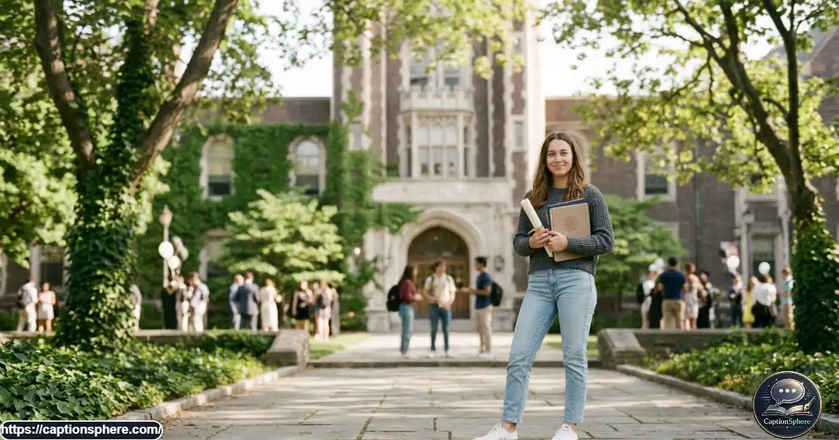 High school senior outdoors on campus celebrating the final school year.