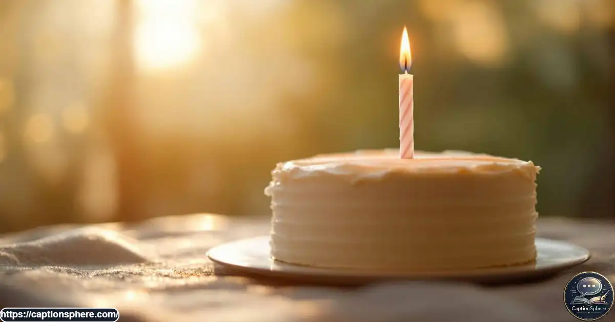Minimal birthday cake with a single candle on a neutral linen table.