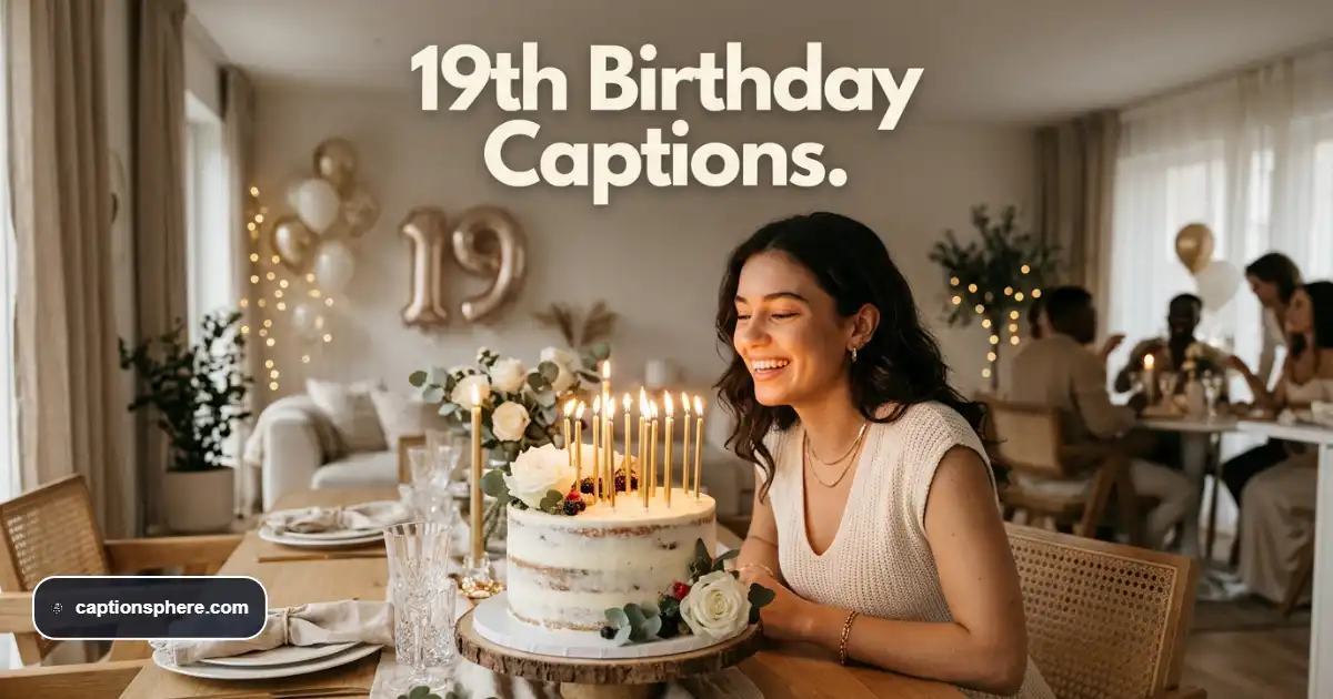 Young adult celebrating a nineteenth birthday with a cake and candles in a softly lit room.
