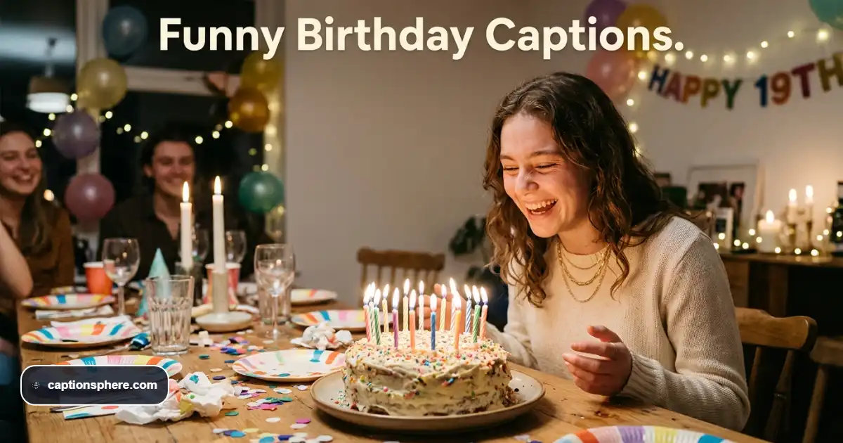 Young adult laughing beside a birthday cake during a relaxed nineteenth birthday celebration.